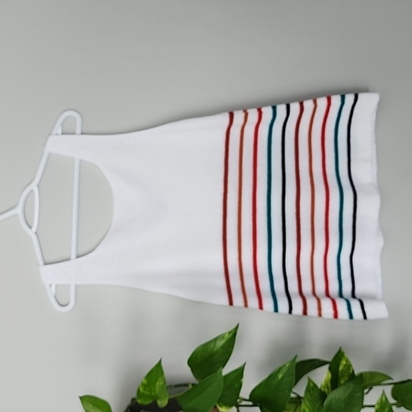 NEW white knit multi striped v neck sweater tank large - Picture 4 of 5